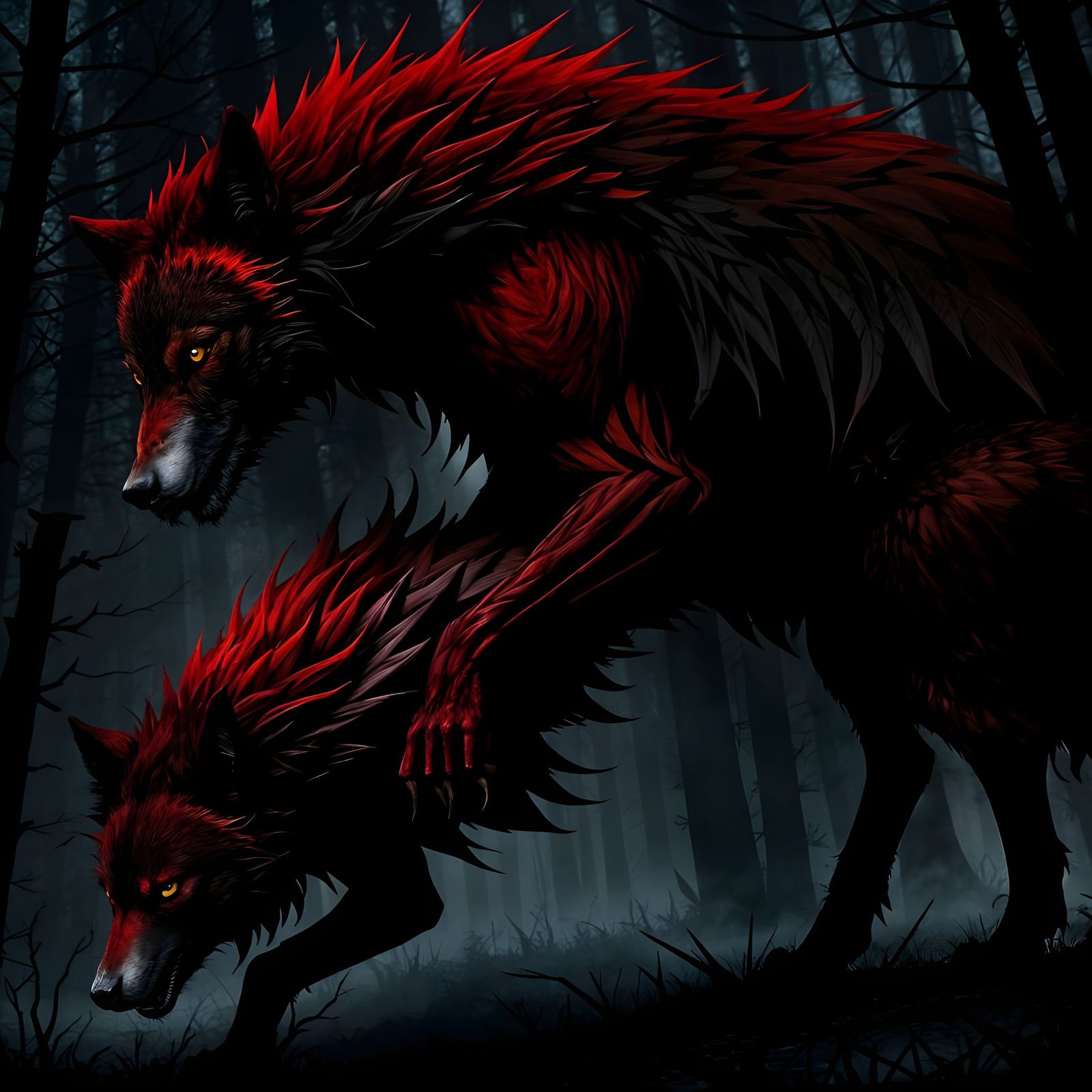 A Battle Between Good and Evil Wolves: Horror Art