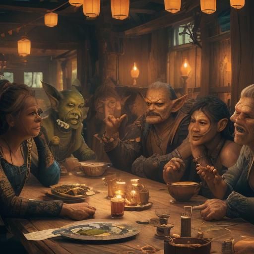 Goblins Drinking in Mystical Tavern: Pixar-Inspired Digital ...