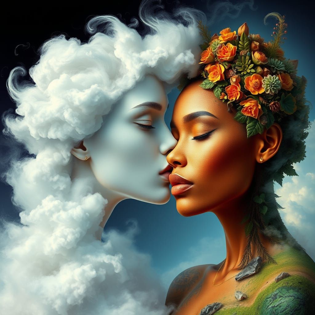 Celestial Goddess Meets Earthly Siren in Ethereal Kiss