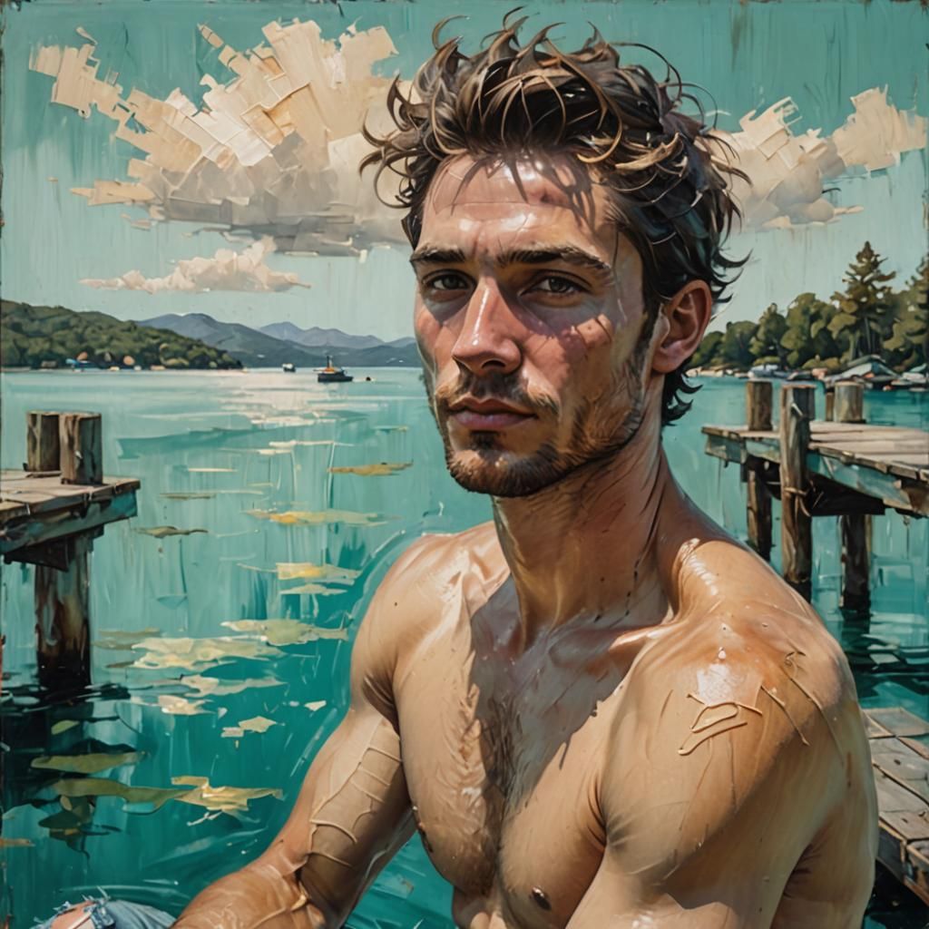 Man on Pier: Realistic Oil Painting
