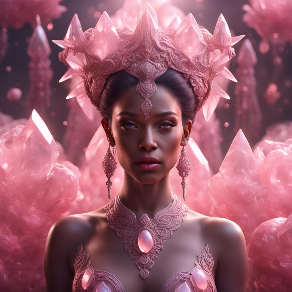 Rose Quartz Crystal Spirit Woman in Fantasy Art