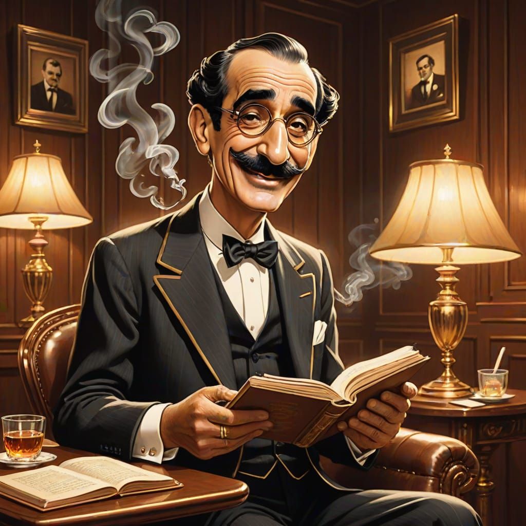 Vintage Groucho Marx in a Luxurious Smoking Room