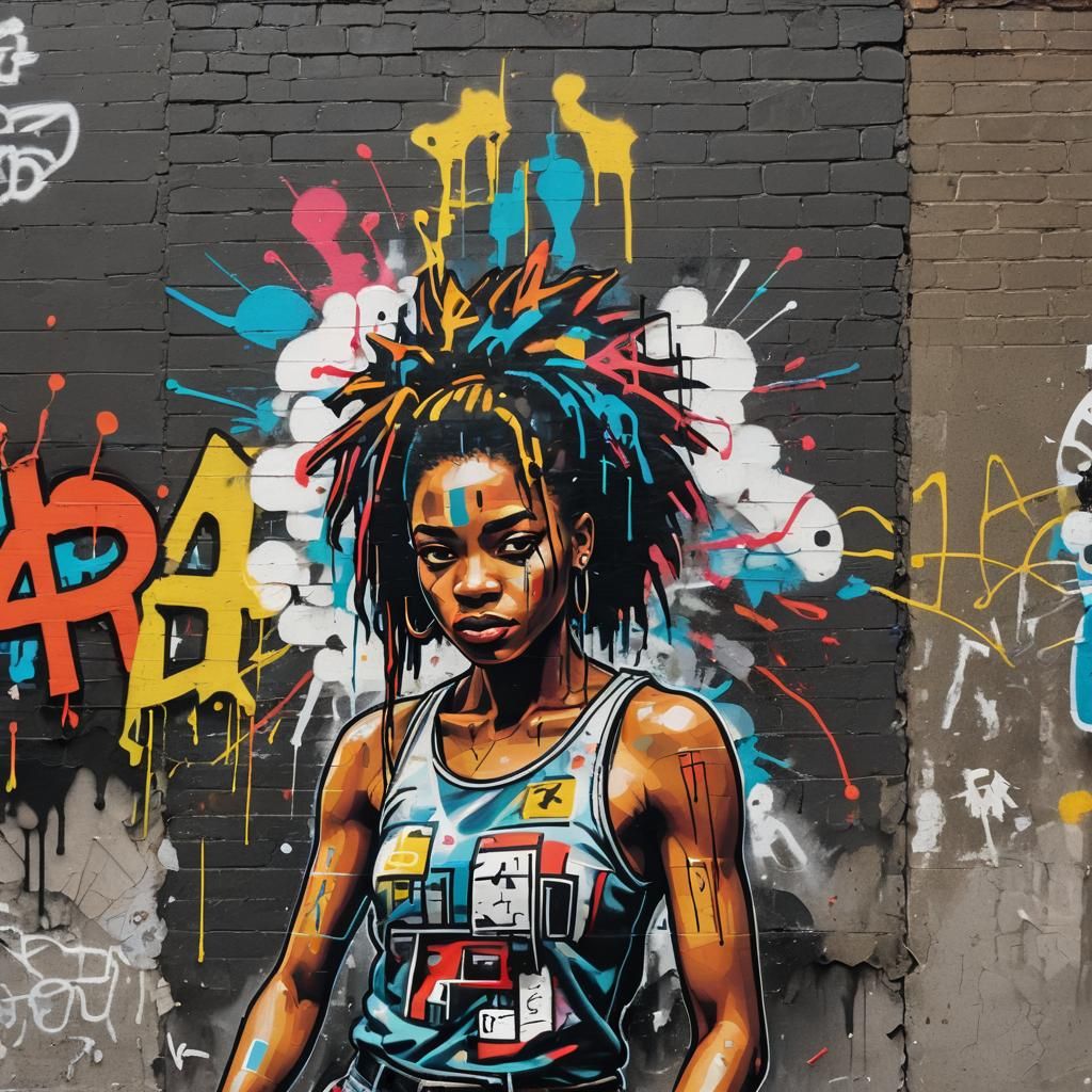 Vibrant Street Art of Girl Tagging Wall