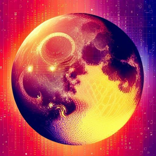 Full Moon Encoded with Numbers in Matrix Style