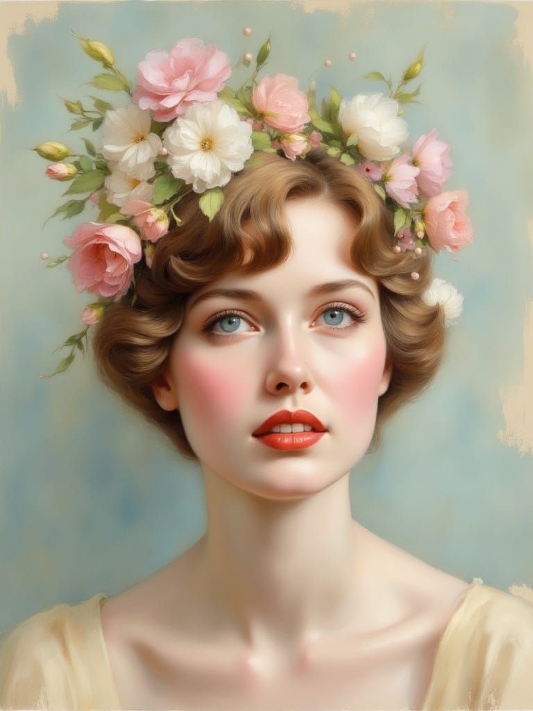 Elegant Woman's Portrait in Pastel Hues as Oil Painting