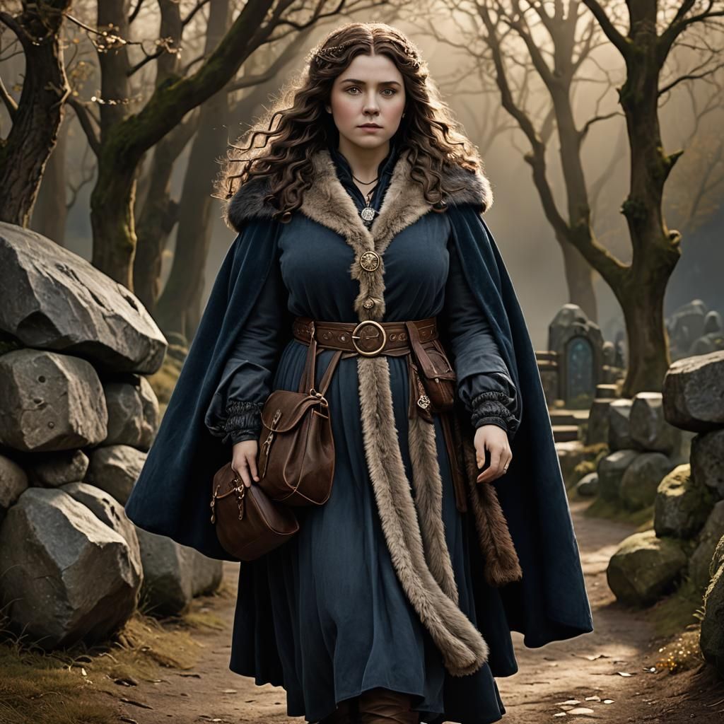 Female Hobbit with Runestones and Fur Cloak