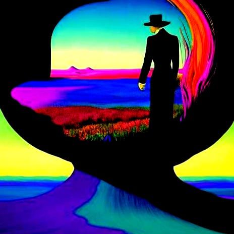 Surreal Figure in Dreamlike Abstract Landscape