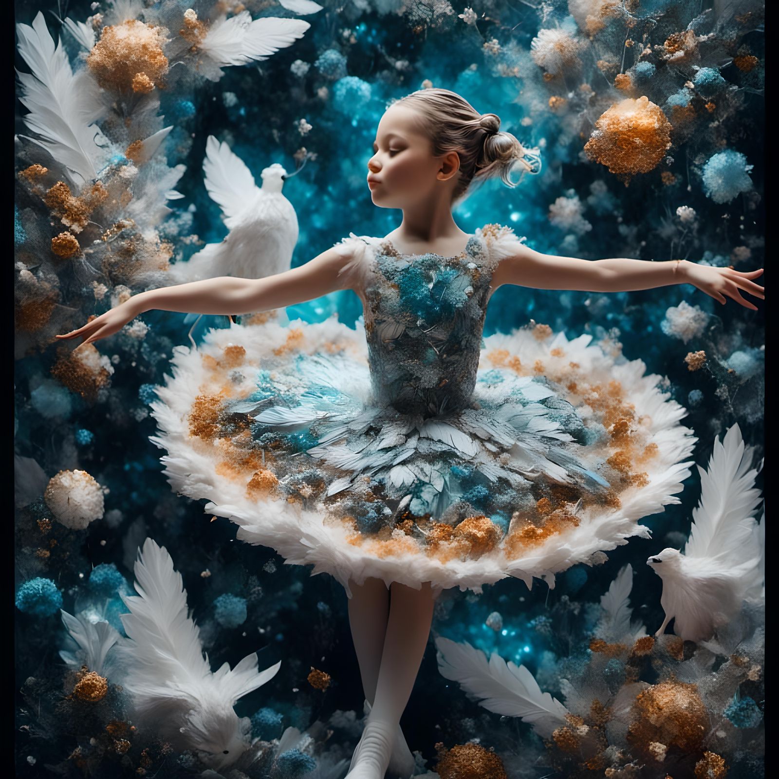 Ephemeral Cosmic Ballerina in Papercraft Style