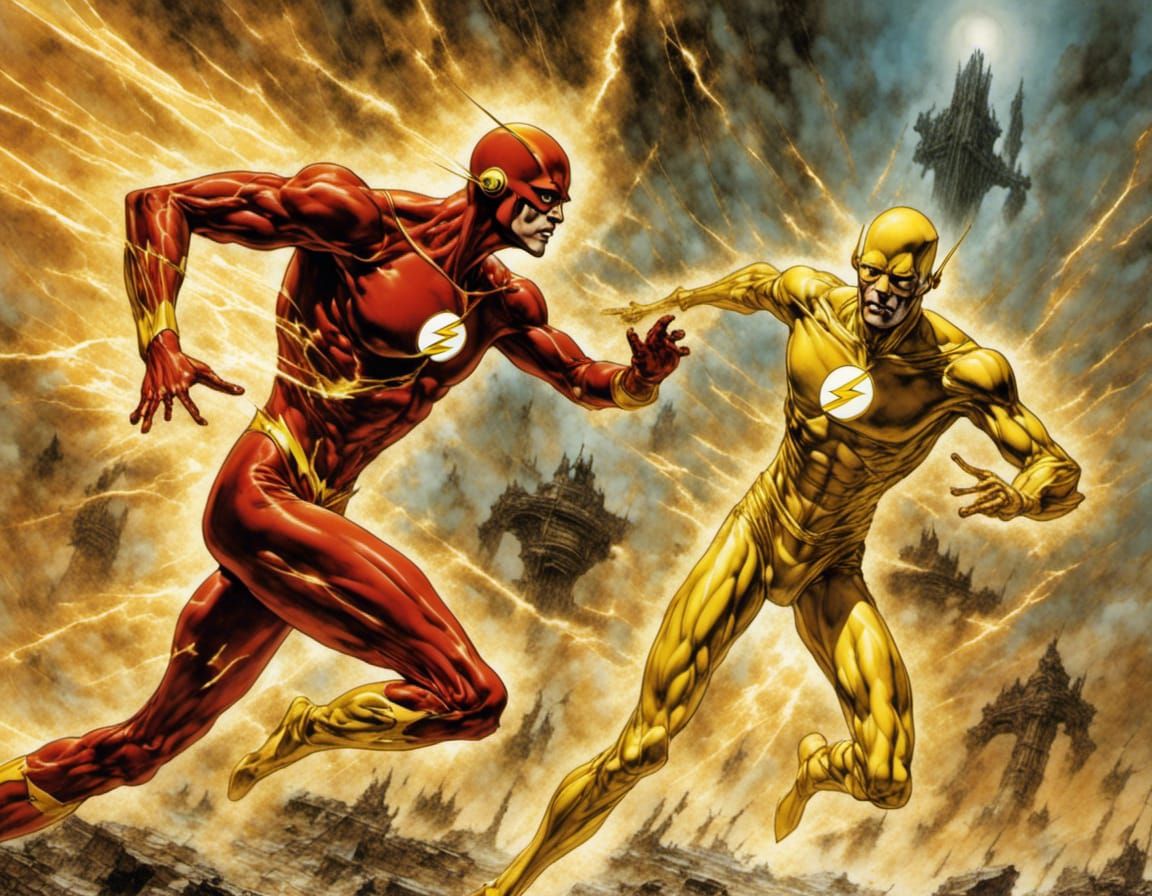 Flash vs Reverse Flash in Cyberpunk Steampunk Style
