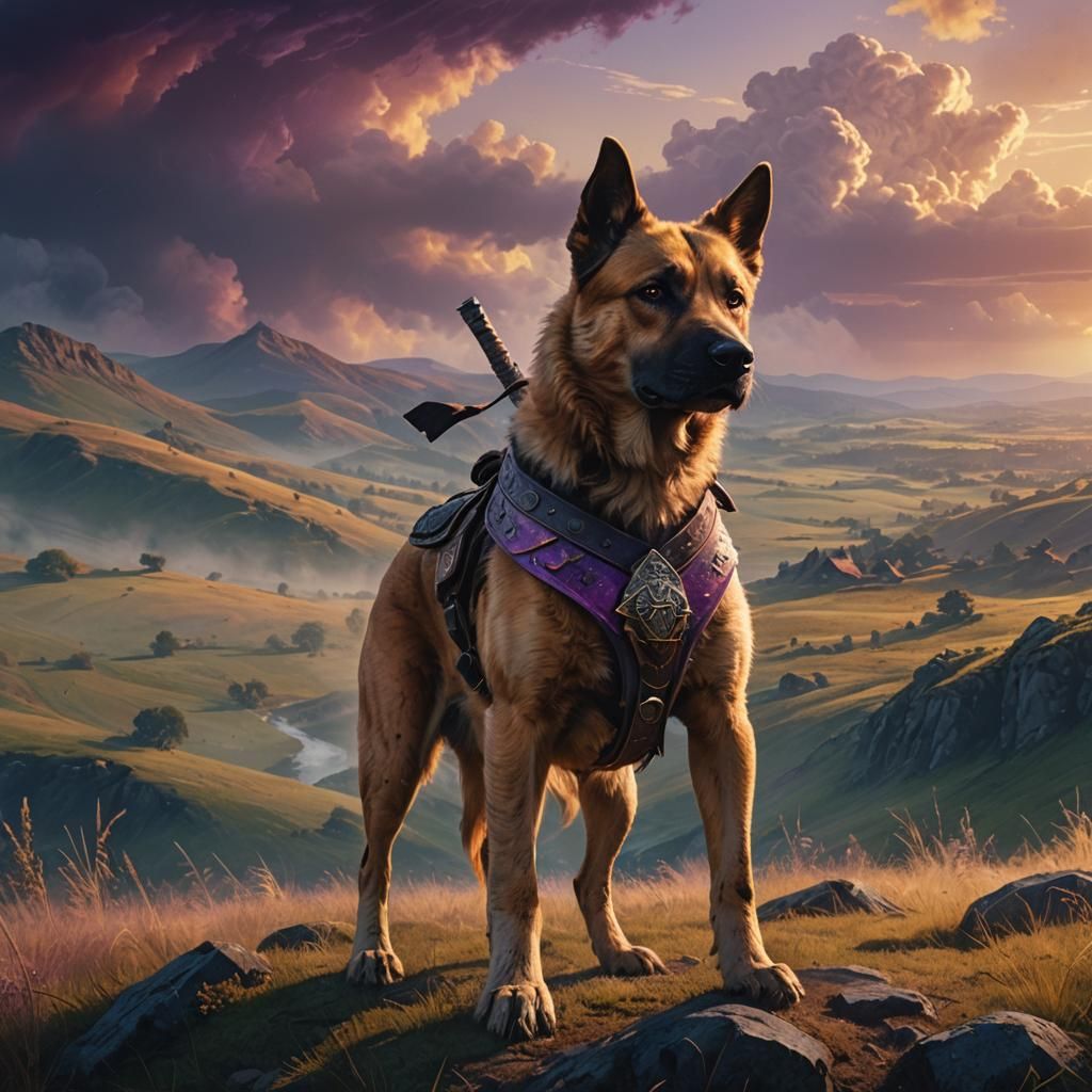 Warrior Dog Ready for Adventure as Impasto Painting