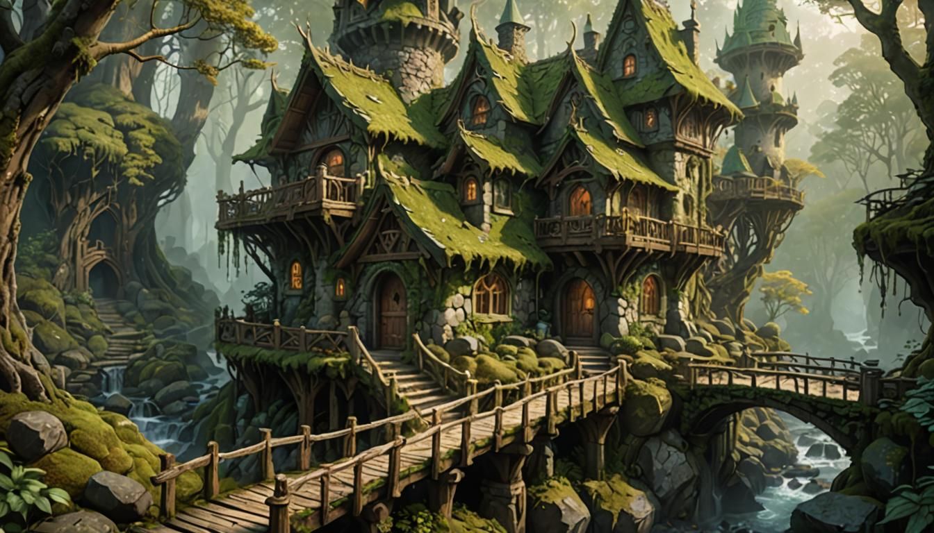 Elven House in Misty Forest: Fantasy Concept Art