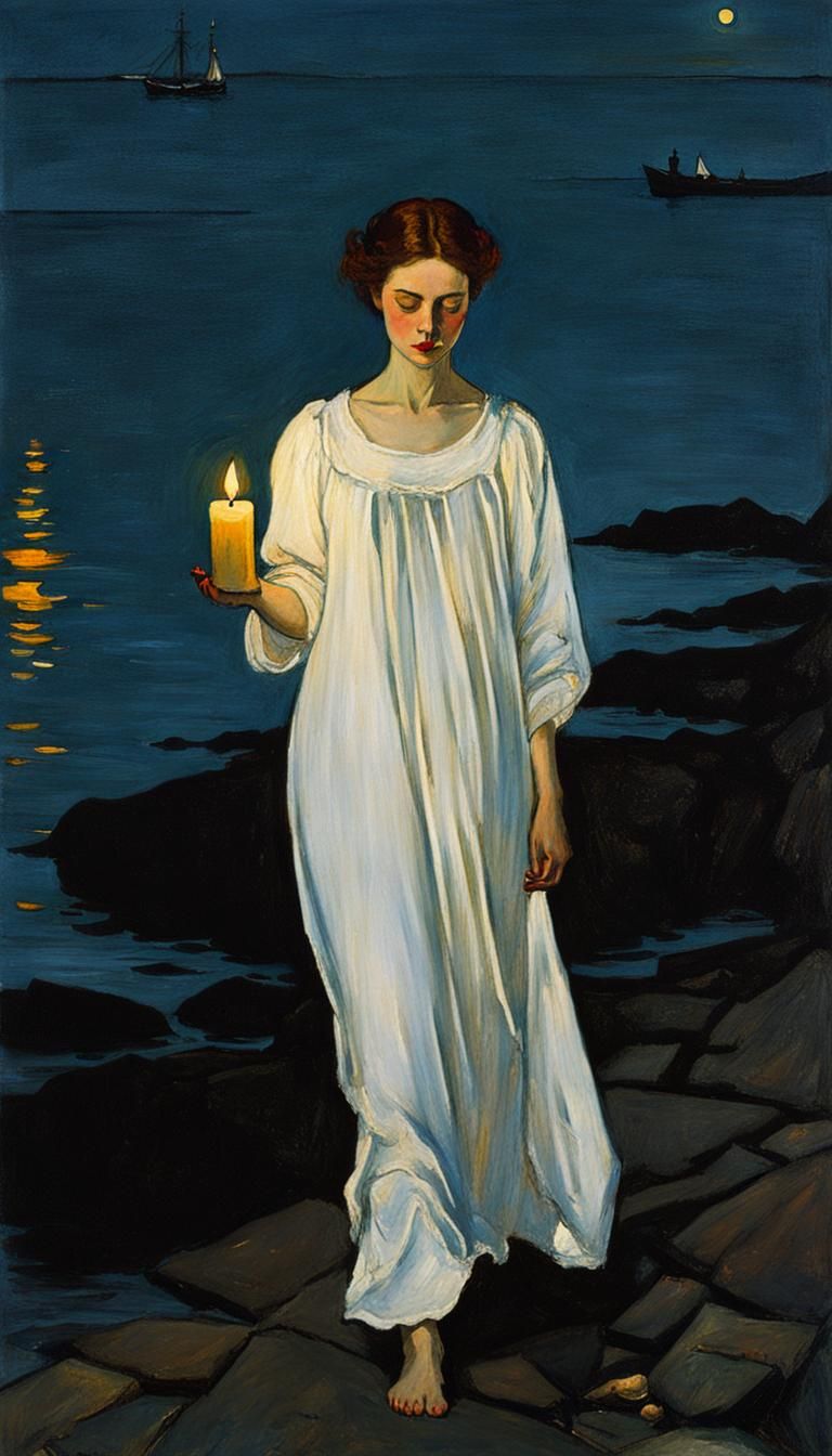 Egon Schiele Inspired Somnambulist by the Sea