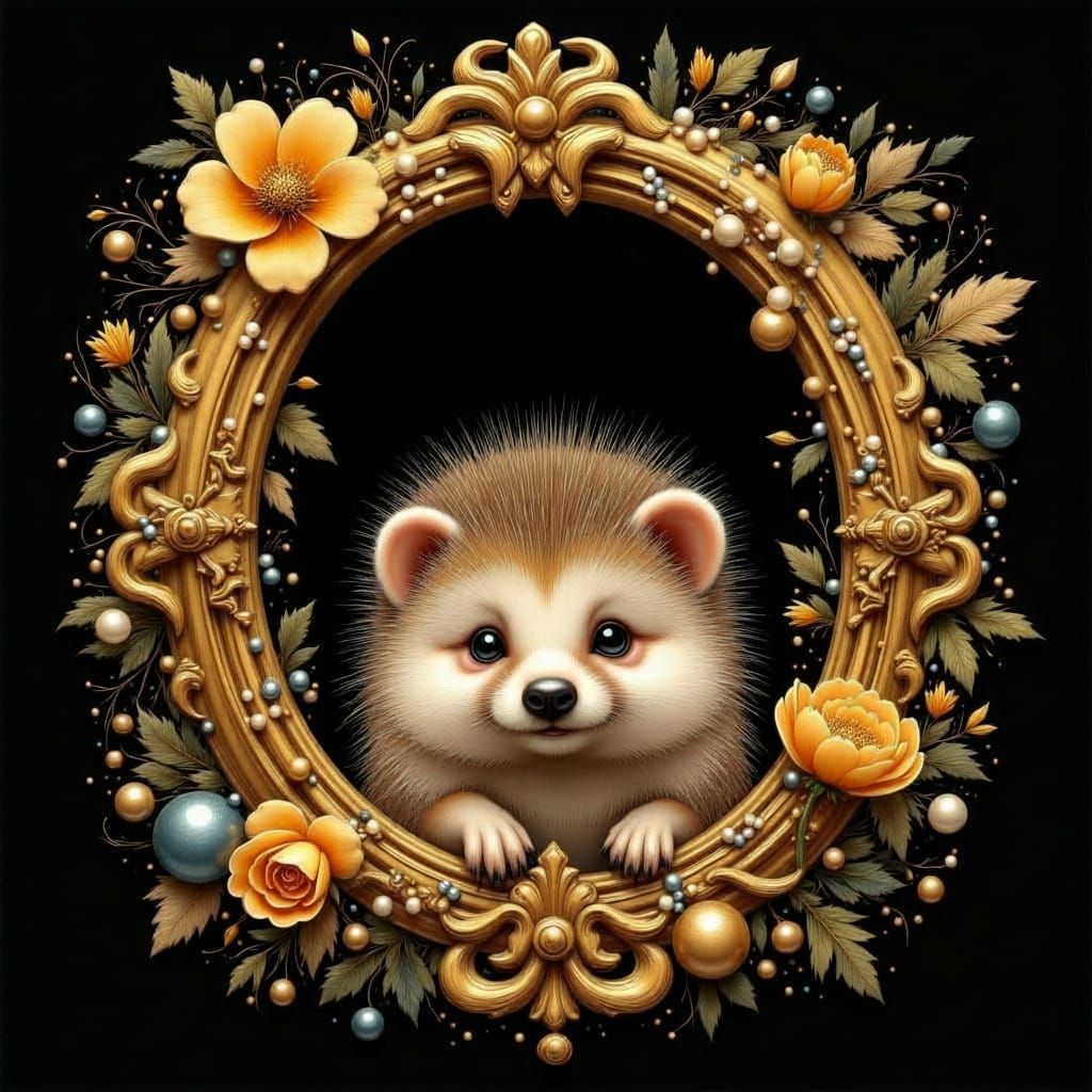 Ornate Golden Frame with Hedgehog in Phantasmagorie Style