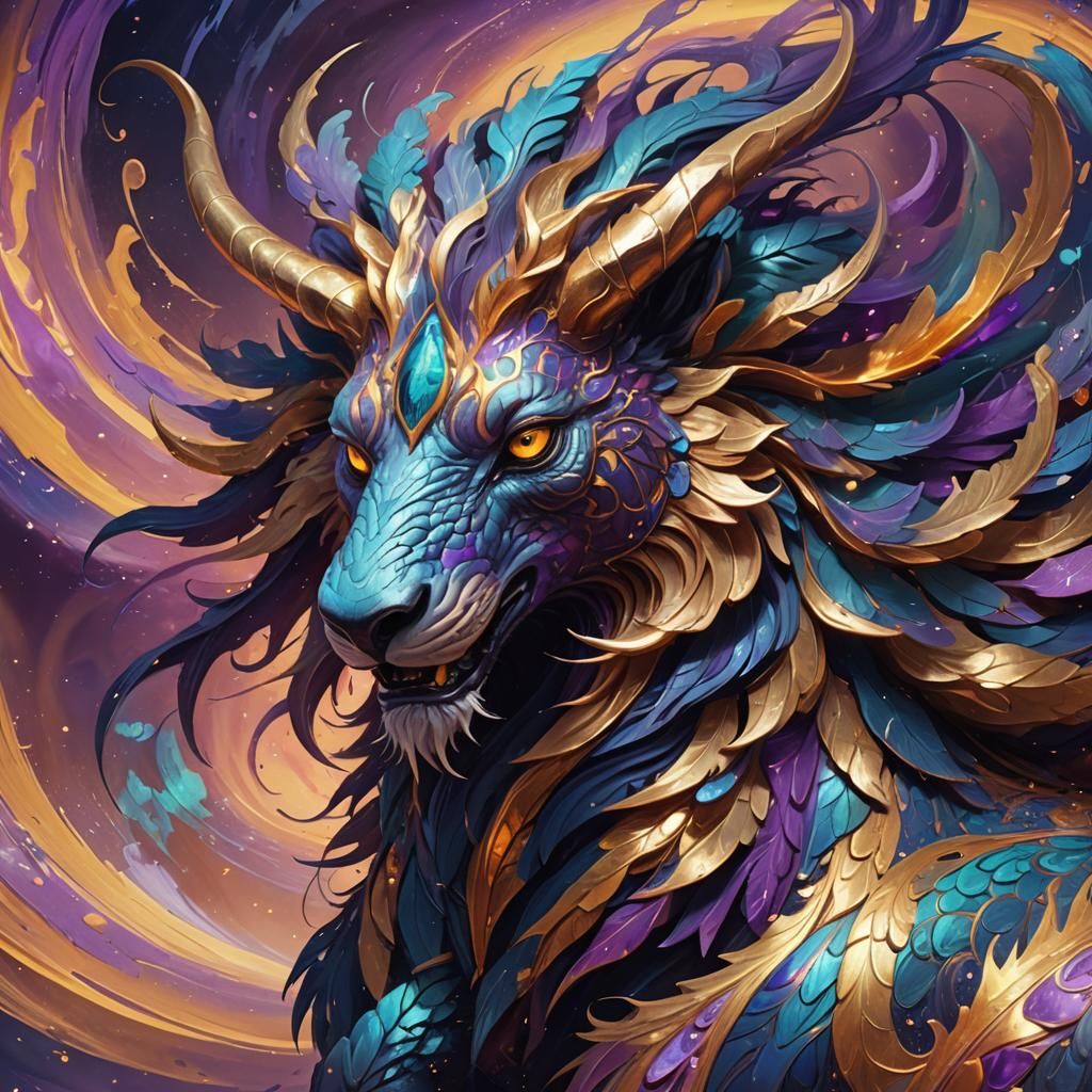 Dreamlike Animal Emerges from Vortex: Digital Painting