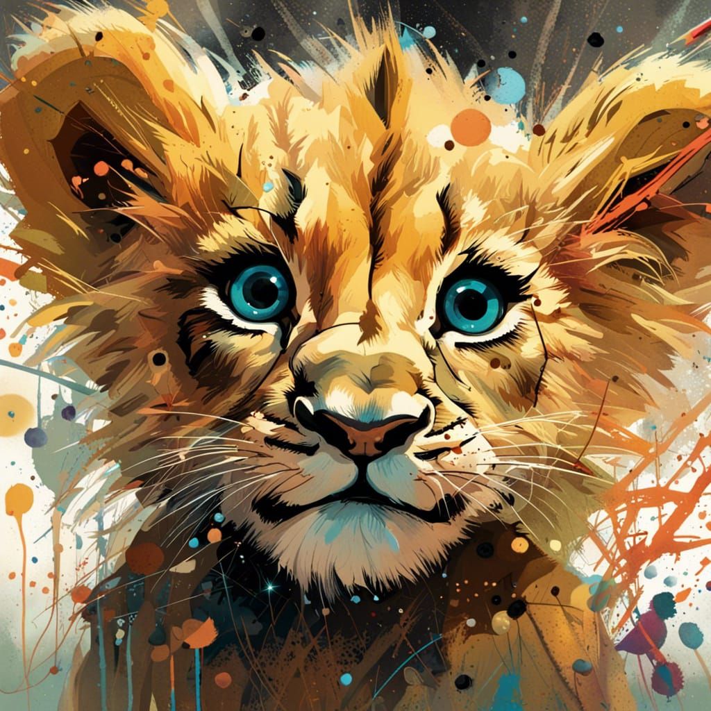 Adorable Lion Cub Portrait in Detailed Digital Art