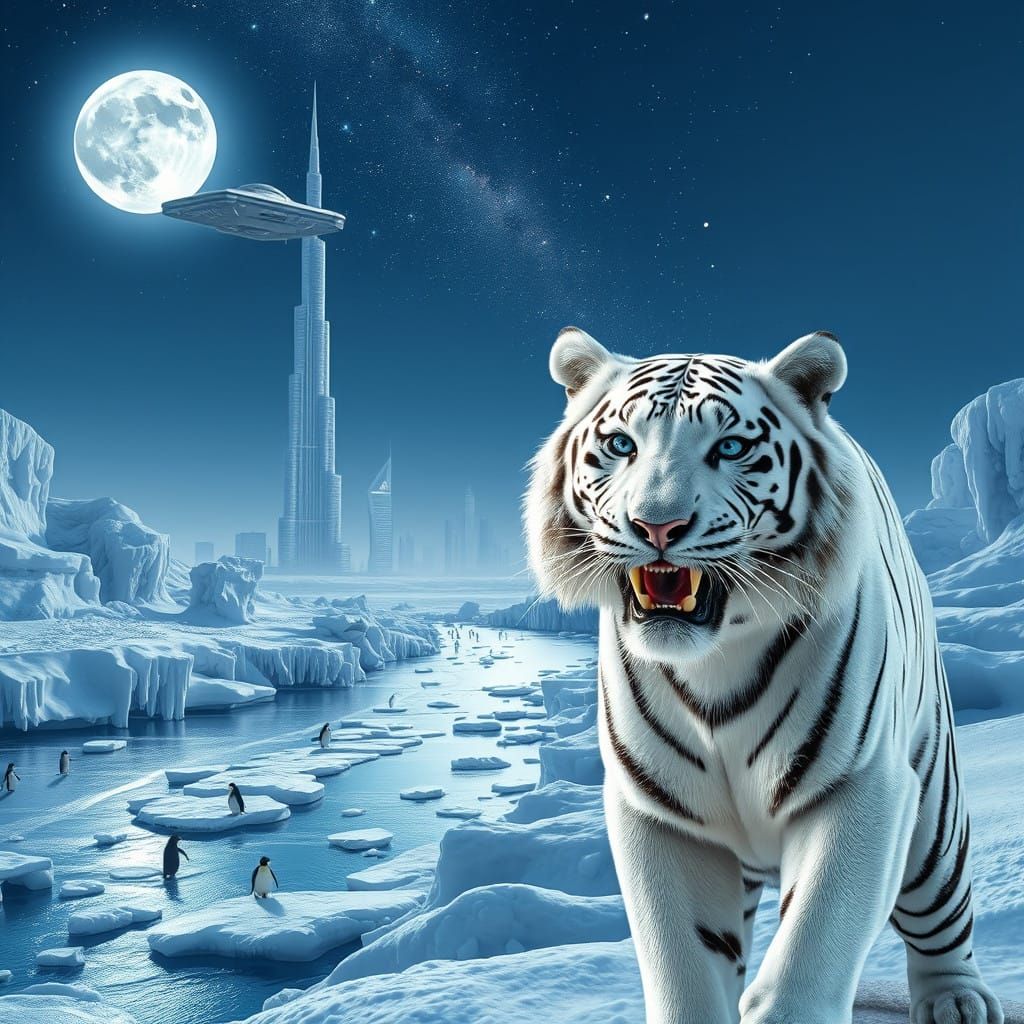 Post-apocalyptic Dubai Illuminated by a Radiant Full Moon