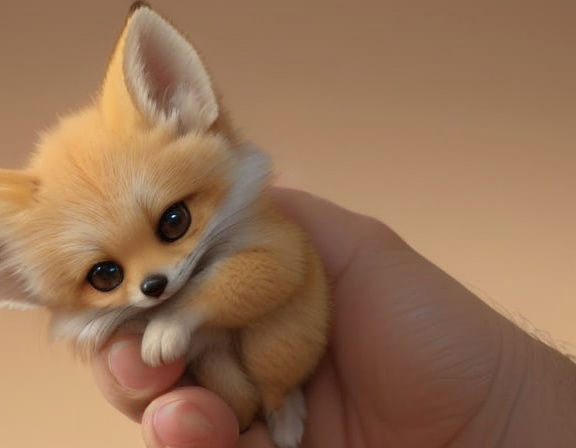 Miniature Fennec Fox on a Fingertip