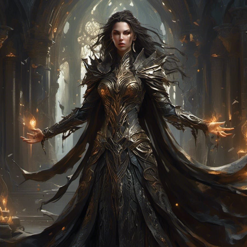 Eladrin Sorceress Channels Aberrant Magic in Gothic Realm