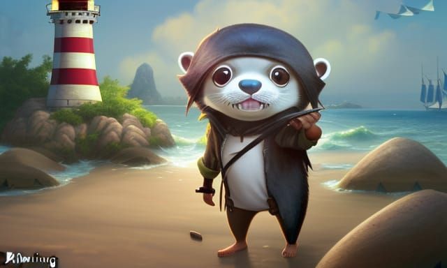 chibi otter near a lighthouse