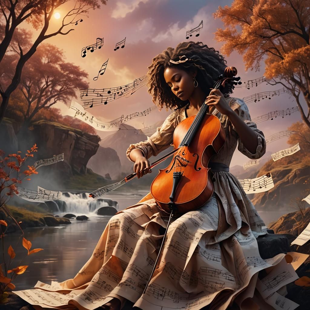 Musical Woman Cellist: Fantastical Digital Art