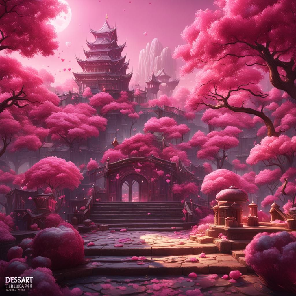 Pink Heart Dessert: Detailed Matte Painting in 8K