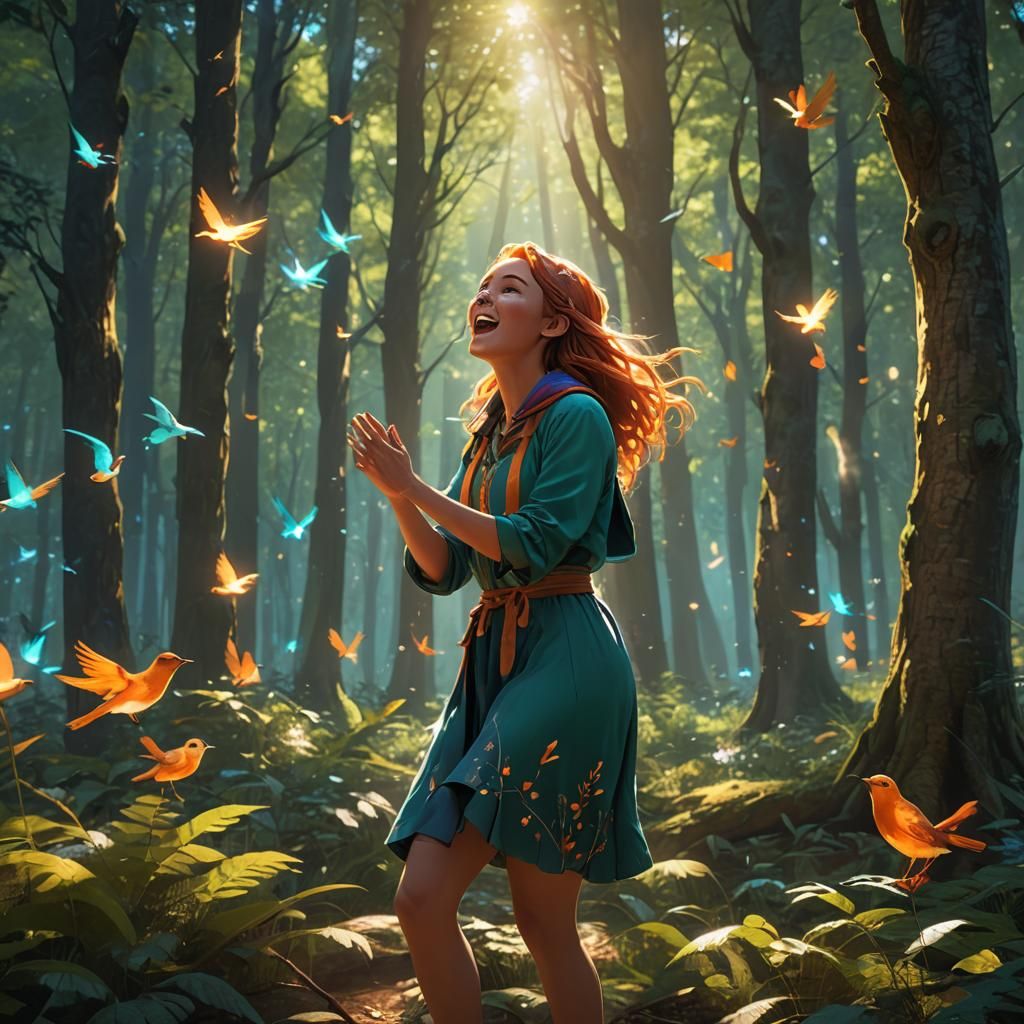 Girl Sings in Forest with Birds, Concept Art