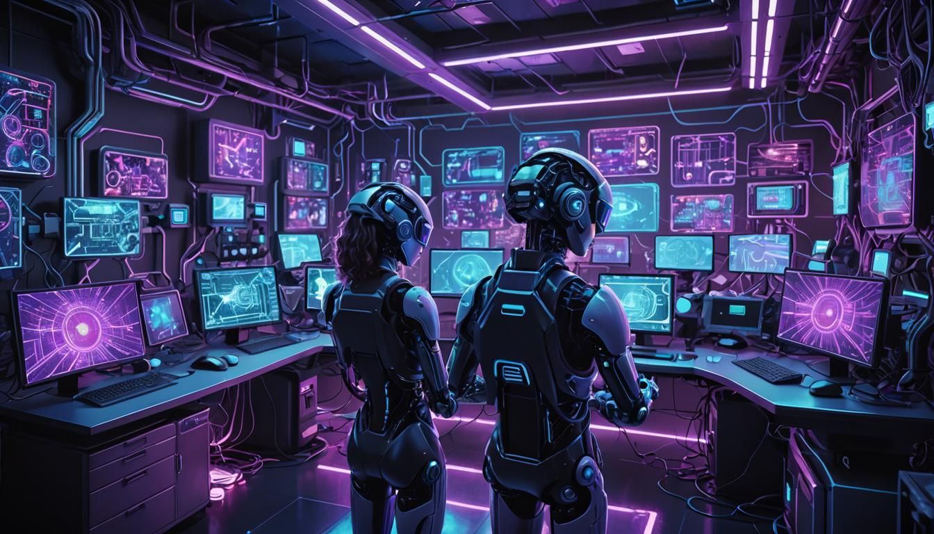 AI in Futuristic Lab: Concept Art in Neon Lights
