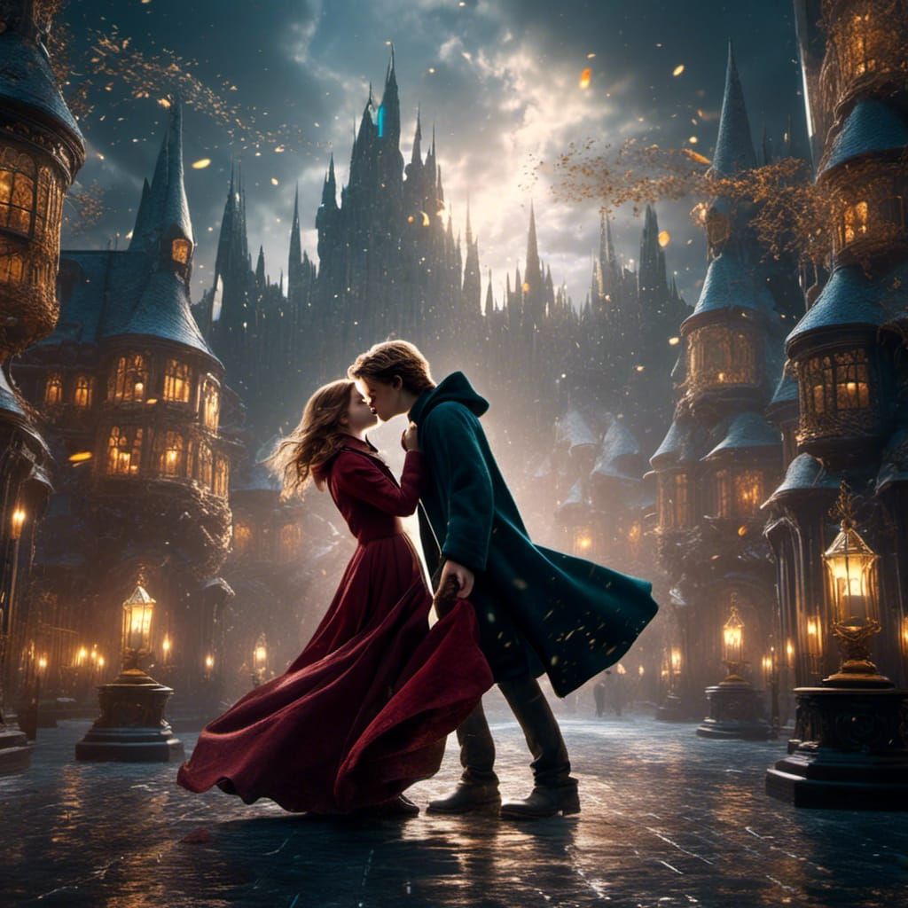 Harry Potter and Hermione Kiss: Detailed Fantasy Art