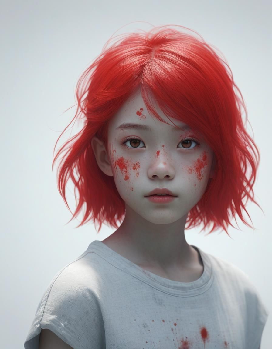 Ethereal Girl with Red Hair in Minimalist Style