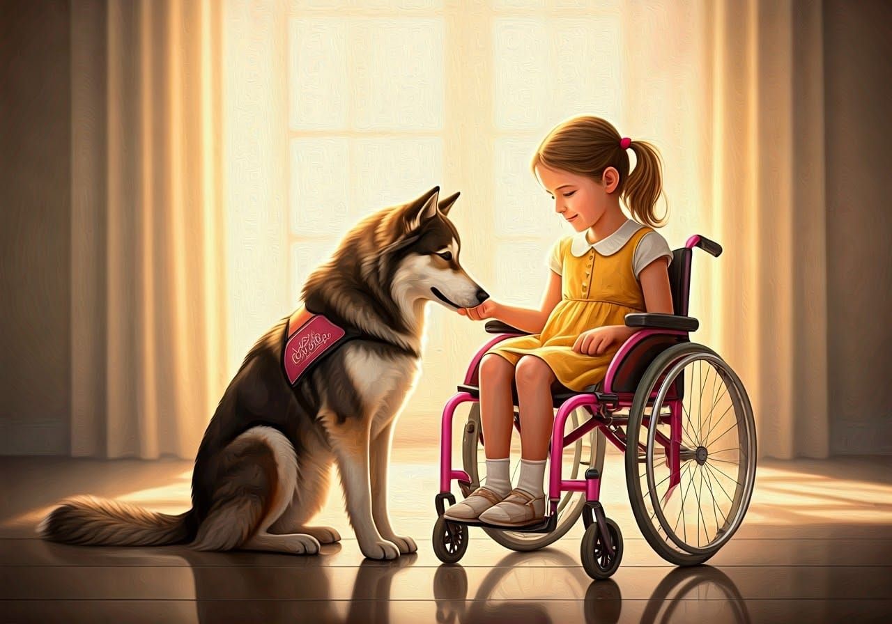 Girl and Service Dog in Romantic Fine Art Style