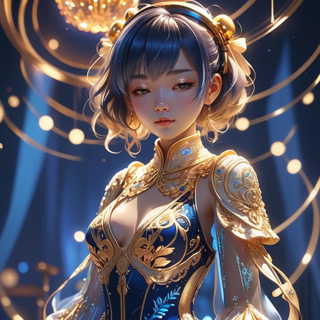 Anime Singer in Shimmering Gown, 3D Render