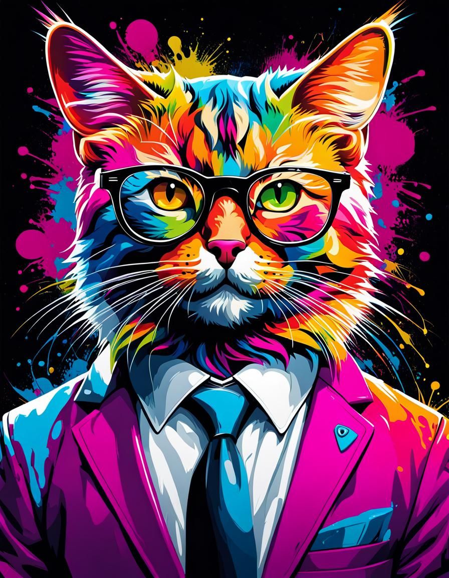 Colorful Cat Psychologist Portrait in Graffiti Art Style