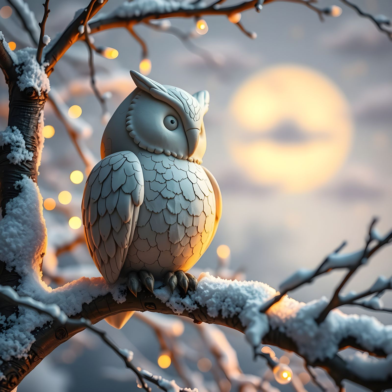 Antique Clay Owl Amidst Winter Wonderland