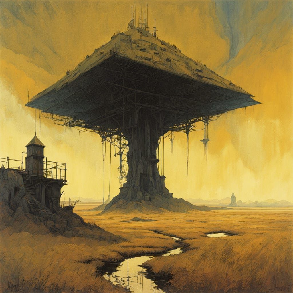 Ancient Obelisk Clock Tower in a Golden Rustic Landscape