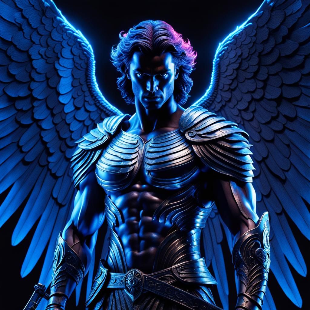 Archangel Michael's Neon Battle Against Demons