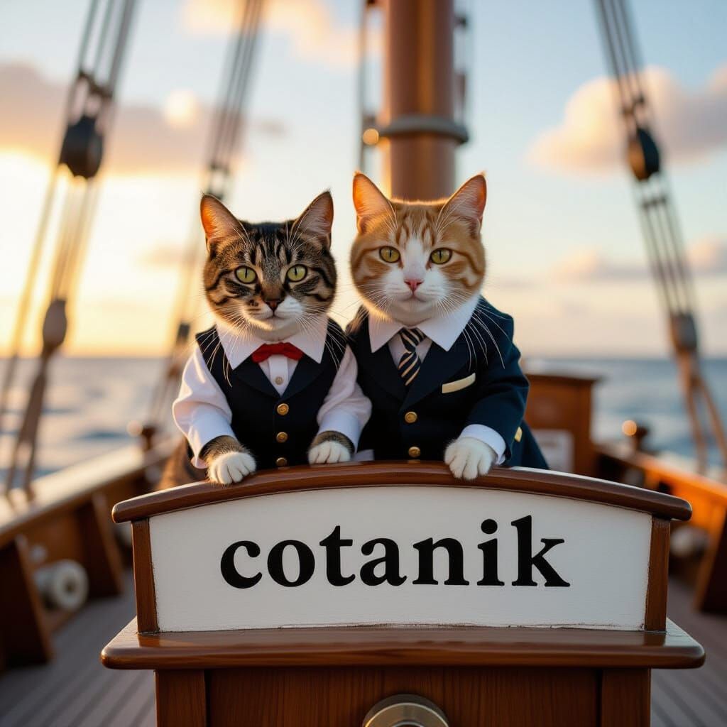 Cats Recreate Titanic Scene in Cinematic Photo