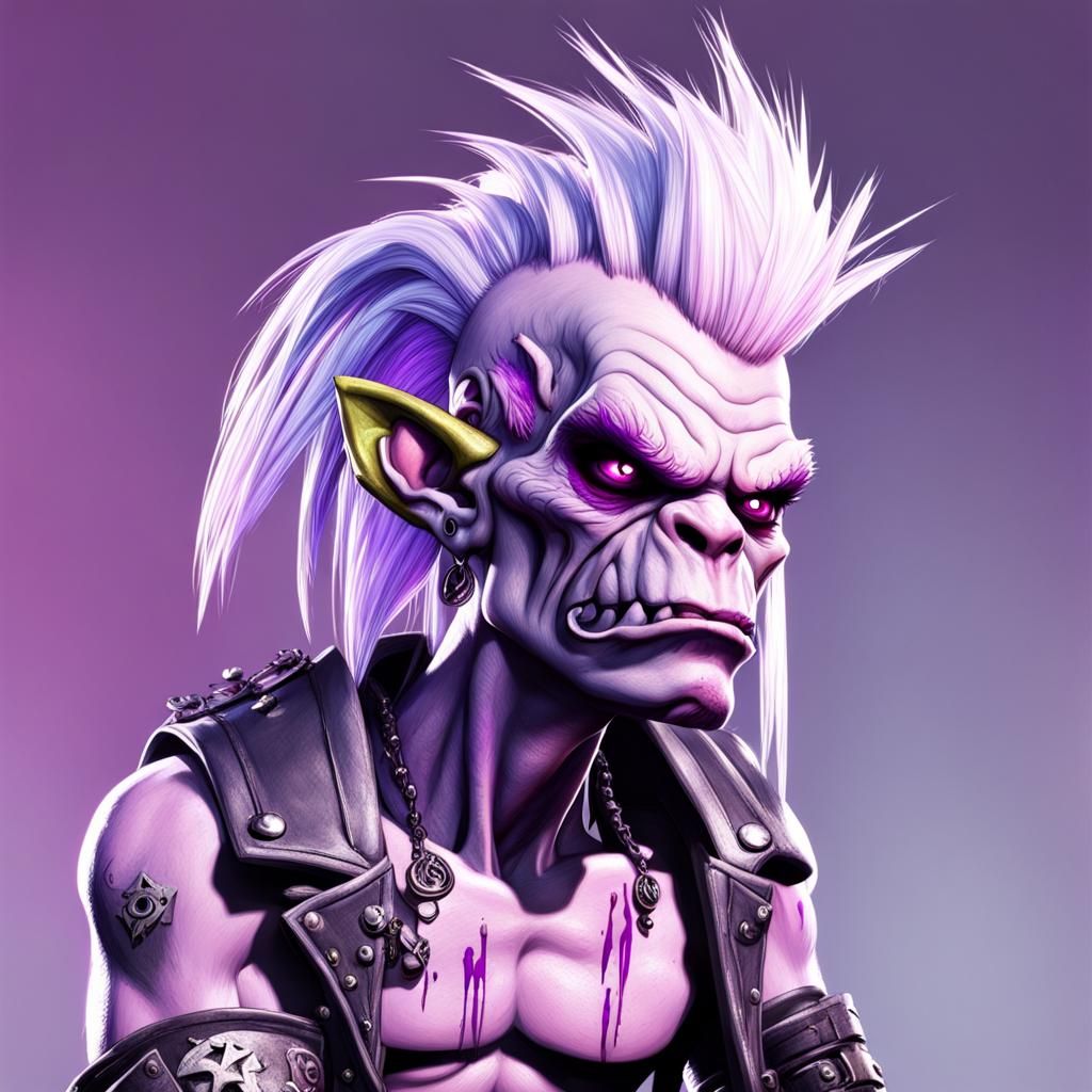 Punk Rock Orc with Purple Hair in Digital Art