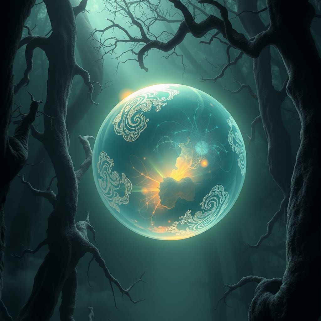 Otherworldly Orb in Mystical Forest, Biomechanical Surrealis...