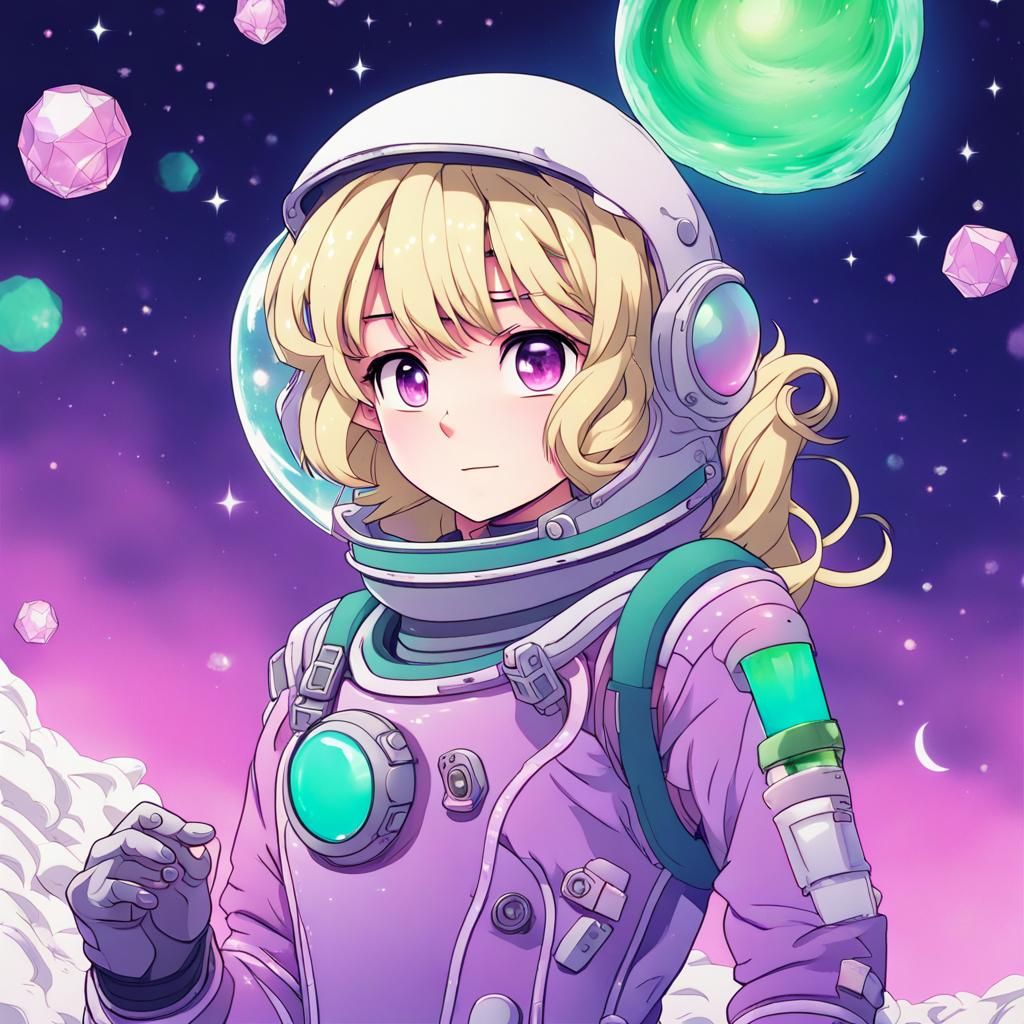 Anime Astronaut Girl on the Moon with Lava Lamp