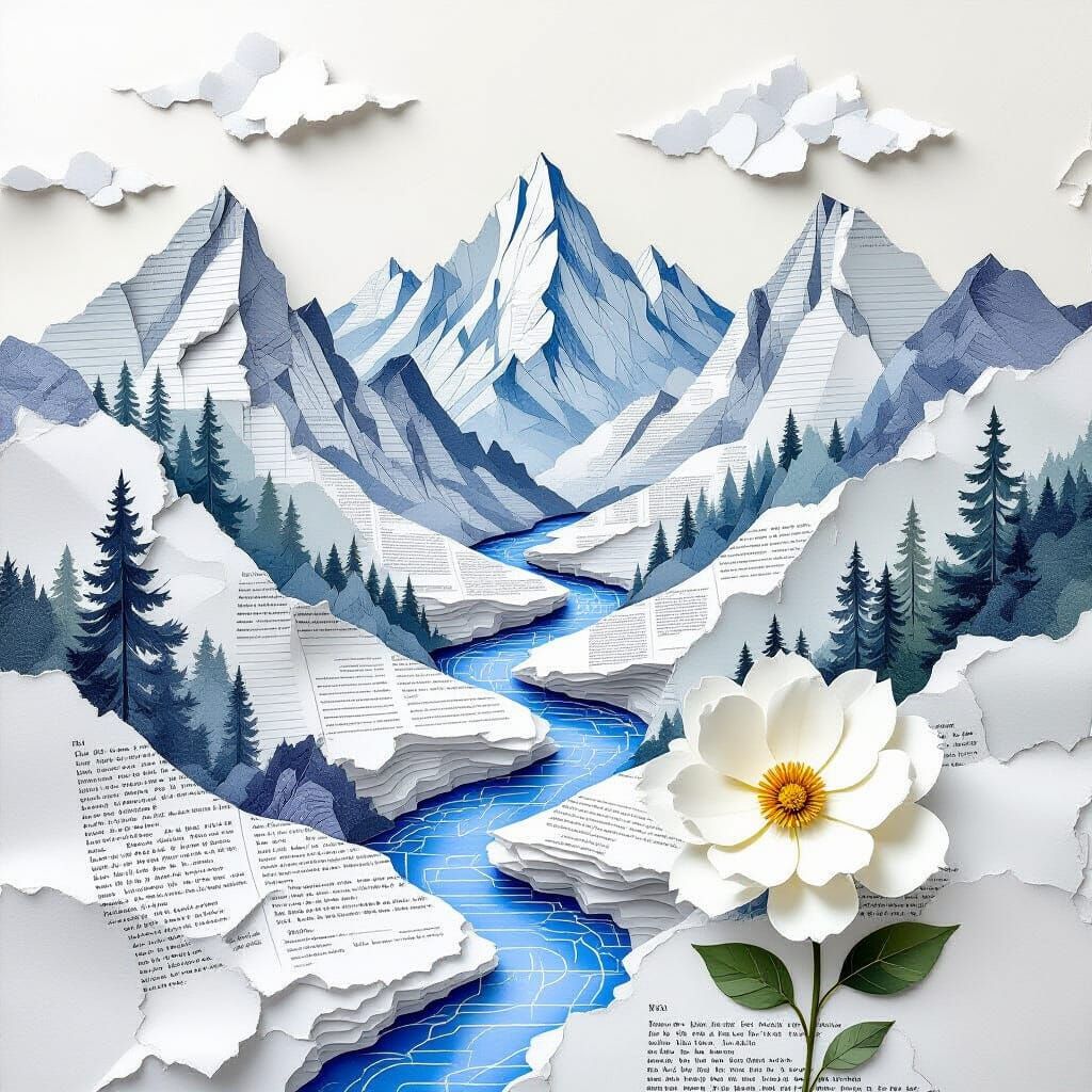 Surreal Landscape of Torn Notebook Paper Art