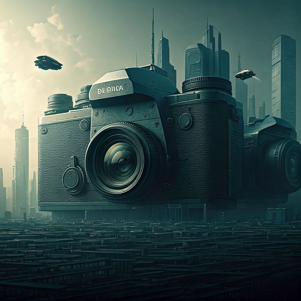 Futuristic Lens Cityscape in Cyberpunk Architectural Style