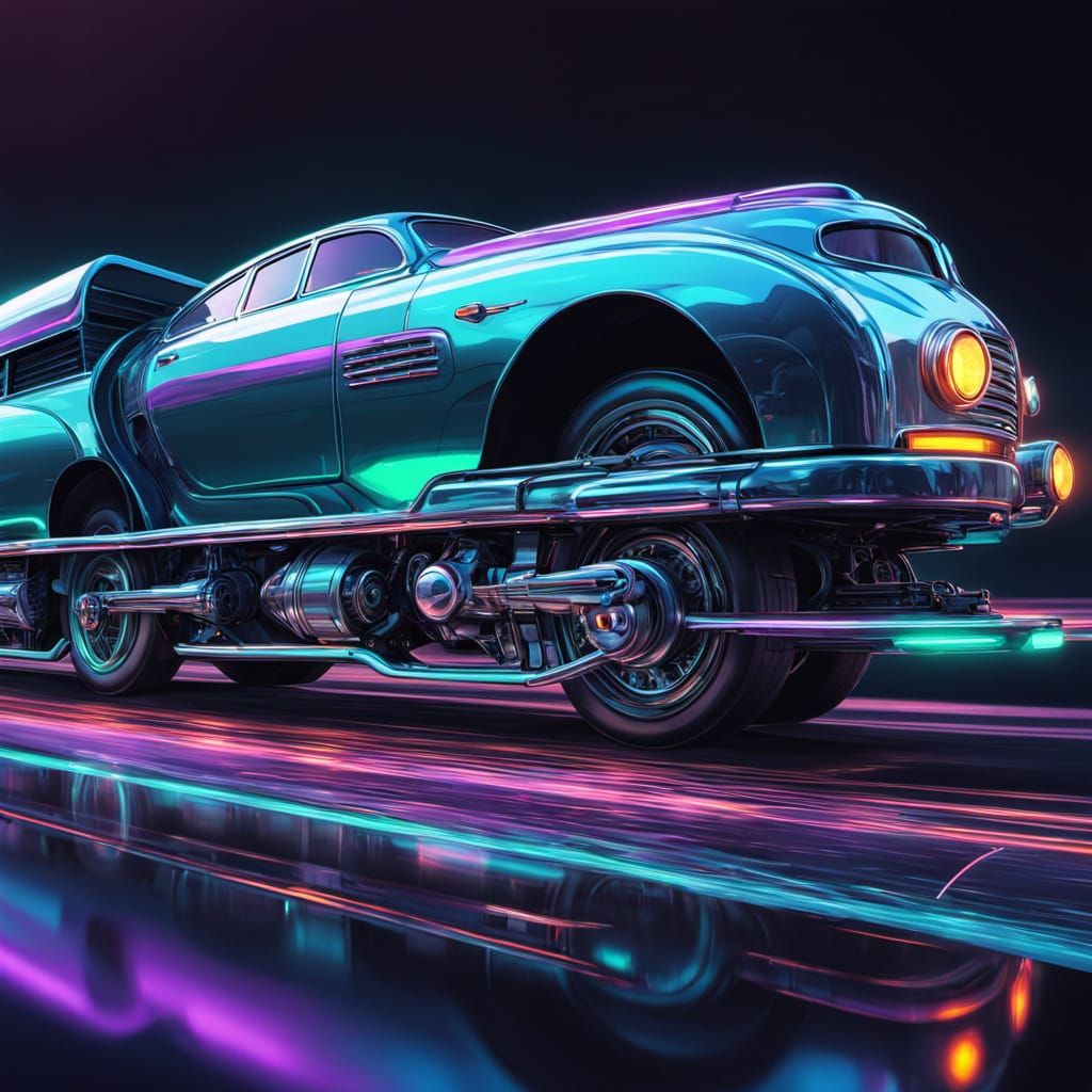 Futuristic Streamliner Locomotive in Neon City