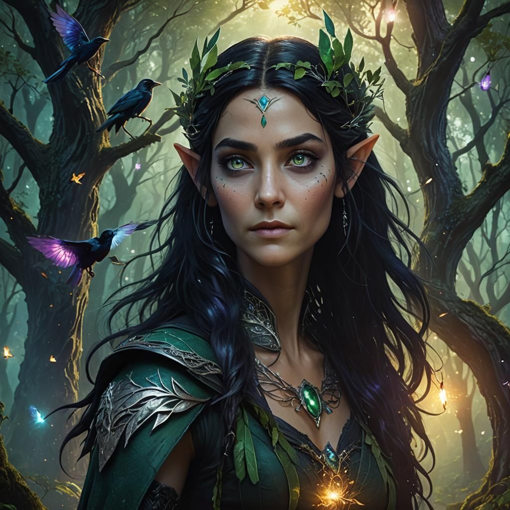 Mystical Elven Woman Portrait in a Fantasy Forest