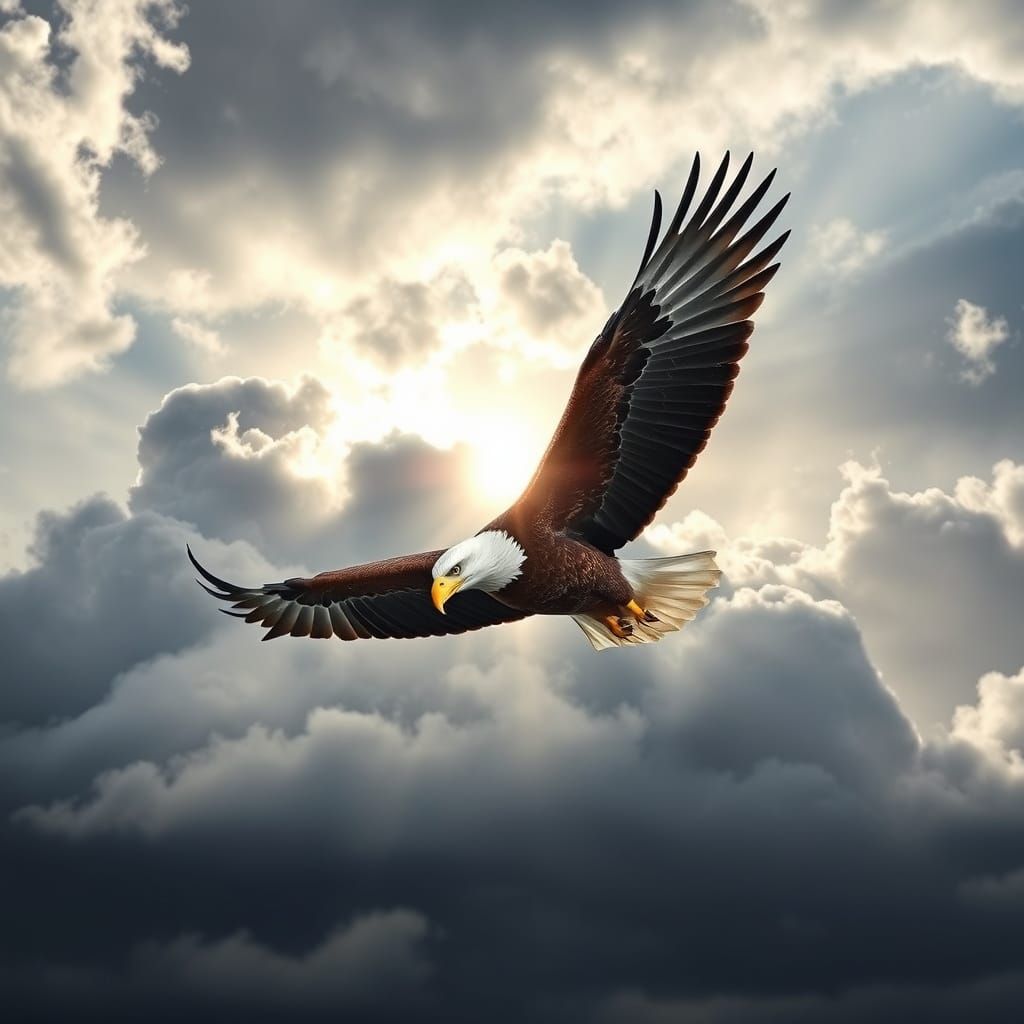 Majestic Eagle Soaring in Stormy Sky
