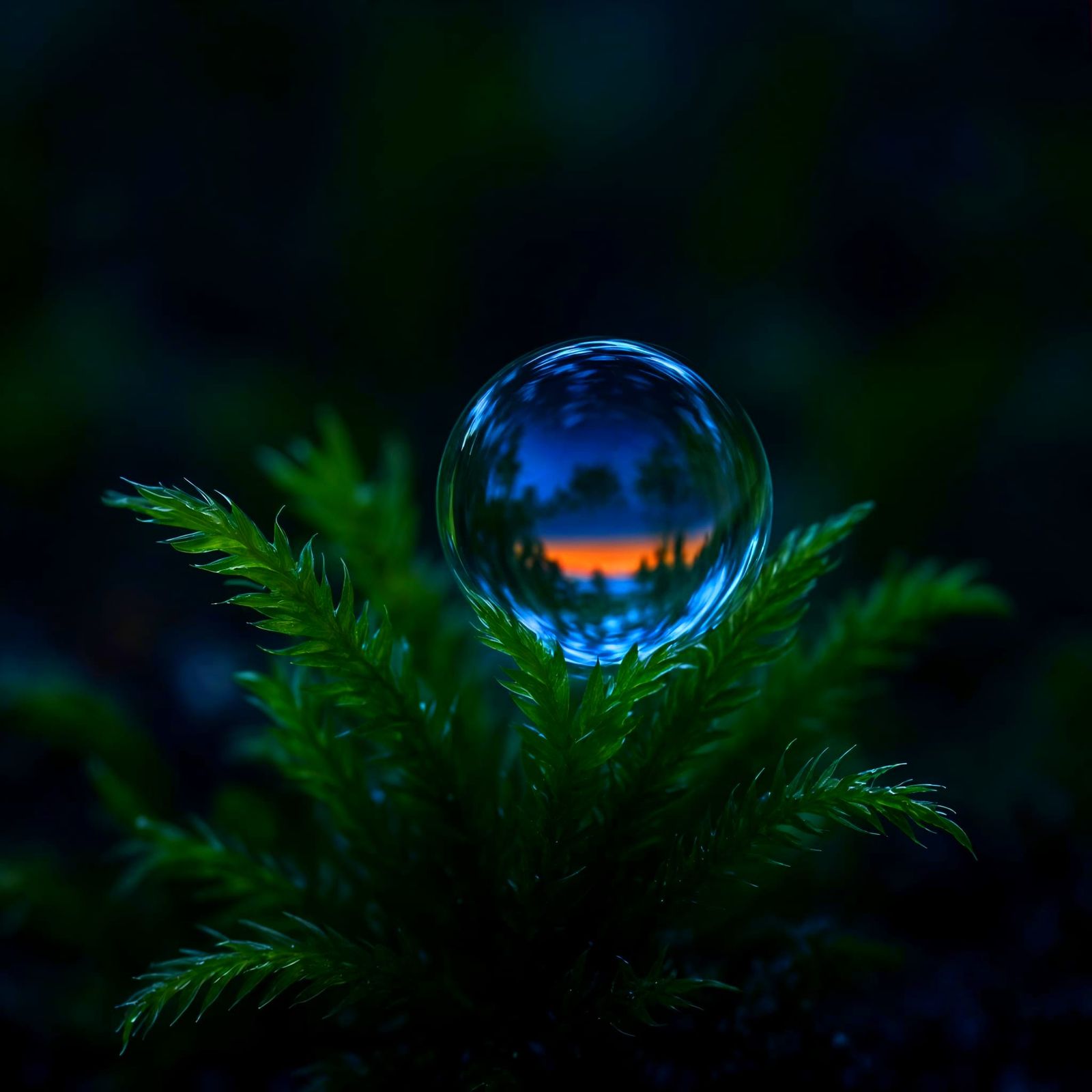 Water Droplet on Moss: Ultra-Photorealistic Macro