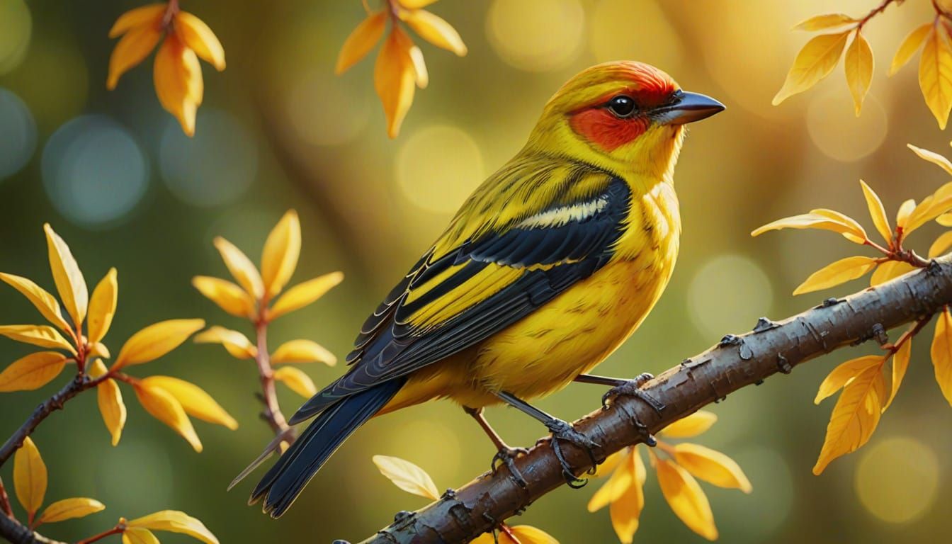 Western Tanager in Vibrant Oil Painting Style