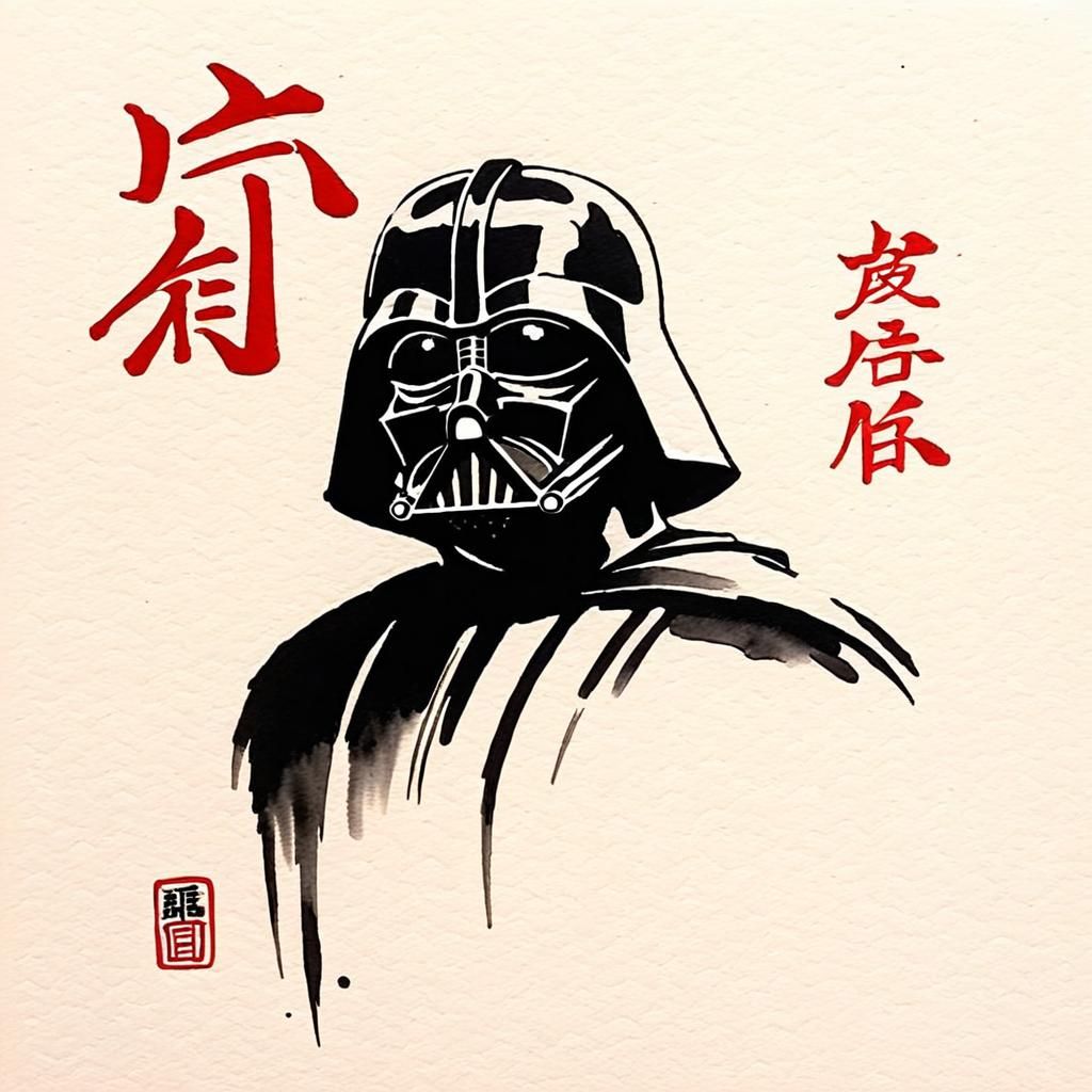 Darth Vader Portrait in Sumi-e Ink Style