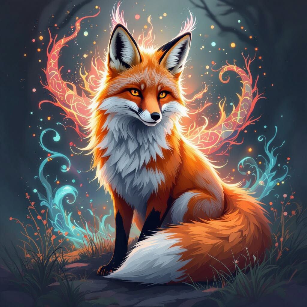 Mystical Dragon Fox in Dreamy Colors