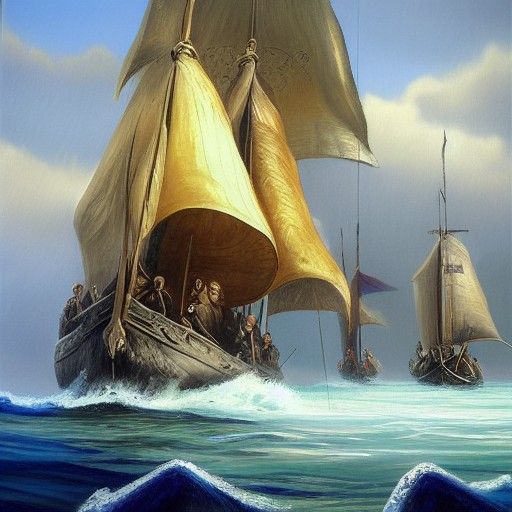 Vikings Sailing: An Oil Painting Inspired by Historical Mari...