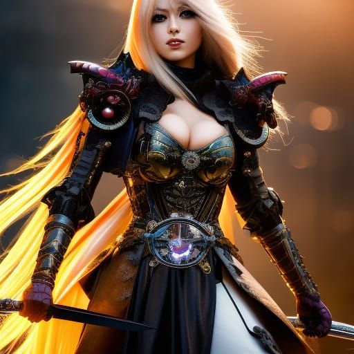 Gothic Steampunk Knight with Sword in Anime Style